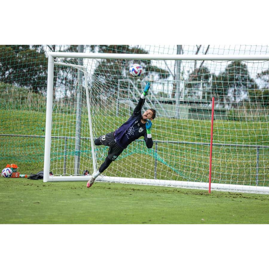 Veto Portable Aluminium Full Size Soccer Goal with Wheels Goalkeeper View